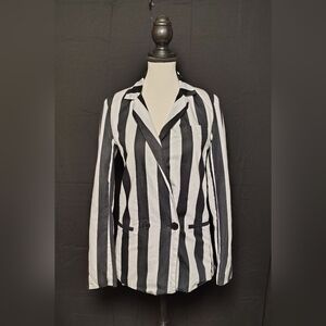 Zapa Woman Black and White Striped Blazer Small